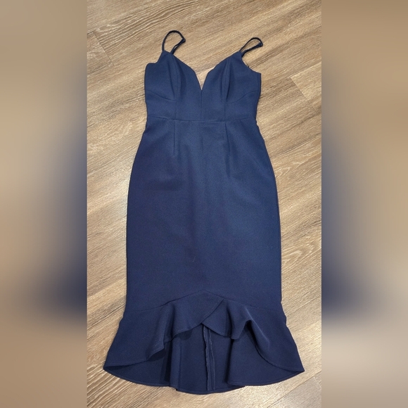 BARDOT Kristen Peplum Fit & Flare Midi Blue Dress size XS - Picture 3 of 14